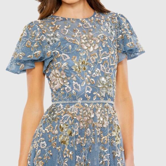 Mac Duggal 5717 Womens Blue Embellished Butterfly Sleeve High Neck Gown - Picture 3 of 13